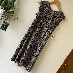 Old Navy Leopard Print Midi Dress Sleeveless Ruffle NWT M